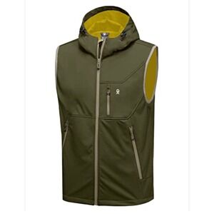 Little Donkey Andy Mens Softshell Hooded Vest Olive Green Size Medium Hiking Zip